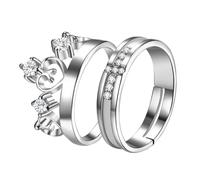 OIDEA Anello Coppia Acciaio Promessa Argento: 2 Anelli Ziconi Corona Cuore Donna Anello Uomo Croce Fede Nuziale Simbolo Principessa e Cavaliere Regalo Matrimonio San Valentino Anniversario