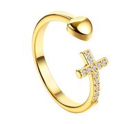 OIDEA Anello Croce Cristo Donna: Cerchio Cristianesimo Forma Croce Cuore Regolabile - Regali religiosi, Acciaio inossidabile, Non applicabile.