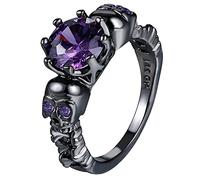 OIDEA Anello da Uomo Donna Cranio Teschio Punk Nero in Rame con Viola Zircone Diamante Rock Ring per Halloween，Misura 12(52mm)