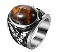 OIDEA Anello da uomo St. Michele Pietre: ovale, turchese, occhio di tigre, ossidiana, in acciaio inox, stile retrò, anello da uomo, stile vintage, regalo per uomini e ragazzi, taglia 57-70, Occhio di