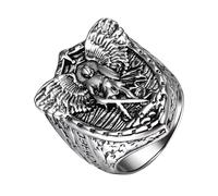 OIDEA Anello San Michele Uomo: Anello del Cavaliere Scudo Arcangelo Cattolico in Acciaio Inossidabile - Regalo Battesimo Unisex Natale Compleanno Argento Misura 14