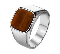 OIDEA Anello Sigillo Quadrato Uomo: Anelli in Acciaio Inossidabile Intarsiato Pietra Occhio di Tigre - Gioielli Vintage Natale Compleanno Argento Misura 24