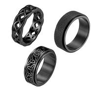 OIDEA Anello Uomo Acciaio Antistress: Set di 3 Anelli Fidanzamento Girevoli Ritaglio del Simbolo Vichingo Nodo Celtico Liscio Regalo Promessa Ragazzo Stile 1 Misura 20