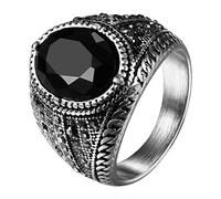 OIDEA Anello Uomo Acciaio Inossidabile,Anelli Argento con Pietra Nera Artificiale Stile Gotico Rock Classico Vintage Regalo Ragazzo Padre Fidanzamento,Misura 22(62mm)
