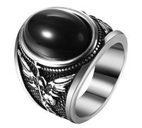 OIDEA Anello Uomo San Michele: Anello in Acciaio Inossidabile Argento con Pietra Naturale Arcangelo - Regalo Battesimo Donna Ossidiana Misura 22