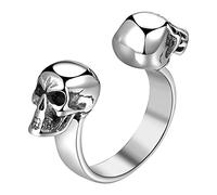 OIDEA Anello Uomo Teschio Aperto-Accaio Inossidabile Due Teschi Liscio Regolabile Regalo Halloween Hip Hop Punk Gotico Fidanzamento Colore Argento,Misura 24(64mm)