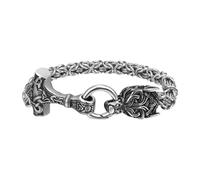 OIDEA Bracciale da uomo vichingo con martello di Thor: in acciaio inox, a forma di testa di lupo, bracciale con catena a maglia Mjolnir, amuleto, regalo per lui, papà, marito, amico, one size, Metallo