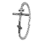 OIDEA Bracciale Uomo Croce Ortodossa: Braccialetto Cubano con Preghiera Cristiana - Regalo Unisex Battesimo Gesù Cristo Argento