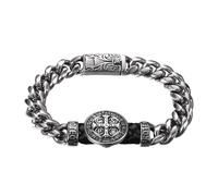 OIDEA Bracciale Uomo Cubano Argento: Braccialetto Largo in Acciaio Inossidabile San Benedetto Battesimo - Regalo Unisex Pasqua Preghiera