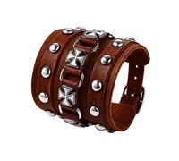 OIDEA Bracciale Uomo in Pelle-Hiphop Punk Gotico Croce Rivetto Braccialetto Regolabile Cuoio Largo Marrone Regalo Uomo Donna Ragazzo Halloween