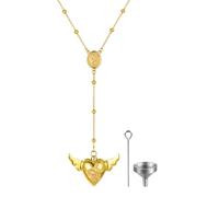 Oidea Collana a forma di serpente con urna a forma di cuore per ceneri con catena rosario a forma di Y, collana apribile con cucchiaio, gioiello commemorativo per cremazione, Misura unica, Metallo