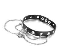 OIDEA Collana Collare in Pelle per Uomo Donna con Catena Cranio Stile Punk Rock Nero Argento Regalo Perfetto