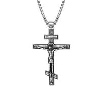 Oidea Collana con croce ortodossa: collana unisex retrò religiosa con croce di Gesù ortodossa in acciaio inossidabile, gioielli cristiani per la preghiera, regalo, 23.6 inch Chain, Acciaio