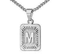 OIDEA Collana con Pendente a Lettera Iniziale M Collana con Lettera maiuscola da Donna da Uomo, Placcato in Argento, Catena a Scatola in Acciaio Inossidabile da 22 Pollici