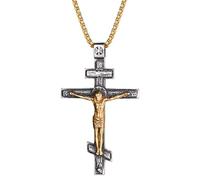 OIDEA Collana croce ortodossa da uomo: ciondolo Gesù Cristiano in argento vintage per uomo in acciaio inox gioielli religiosi ipoallergenici - per casual pregare regalo