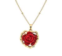 OIDEA Collana da donna con ciondolo rosa rosso: collana a fiore con zirconi romantici in rame dorato fantasia - regalo di San Valentino compleanno, moyenne, Rame, Senza Gemme