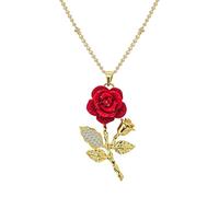 OIDEA Collana da donna con ciondolo rosa rosso: collana a fiore con zirconi romantici in rame dorato fantasia - regalo di San Valentino compleanno, moyenne, Rame, Senza Gemme