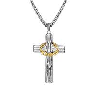 OIDEA Collana da uomo in acciaio inossidabile: collana con ciondolo a croce e corona di spine, gioielli religiosi gioielli amuleti argento - regalo di compleanno festa del papà, Acciaio inossidabile
