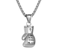 OIDEA Collana da uomo in acciaio inossidabile: collana con ciondolo a forma di guantoni da boxe con mappa motivante, stile punk argento, regalo per pugile (festa del papà, compleanno)