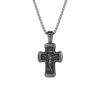 OIDEA Collana da uomo in acciaio inossidabile: collana con ciondolo ortodosso Gesù Cristo croce cristiana con motivo catena Belcher per preghiere e cerimonie in argento - regalo di compleanno