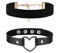OIDEA Collana Girocollo Choker Donna Velluto Collana Collare Pelle Donna Cuore Nero Oro(2 Pezzi)