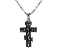OIDEA Collana pendente croce ortodossa uomo: collana pendente croce di Gesù in acciaio inossidabile vintage gioielli ortodossi cristiani religiosi, Acciaio inossidabile