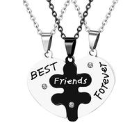 OIDEA Collana Uomo Amicizia per 3,Catenina Forma Cuore Spezzata Puzzle Ciondolo Acciaio Inossidabile Incisione Best Friends Forever Amici Sorelle Famiglia,Colore Argento-Nero