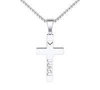 OIDEA Collana Uomo Argento Croce: Ciondolo Padre in Acciaio Inossidabile con Cavo Cuore - Regalo Uomo Festa del Papà Natale Compleanno