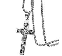 OIDEA Collana Uomo Catena acciaio inossidabile pendente Croce Gesu` argento