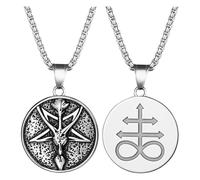 OIDEA Collana Uomo Esoterica Gotica: Ciondolo Baphomet con Testa di Capro e Stella Inversa Acciaio Inox Nero - Regalo Halloween Argento