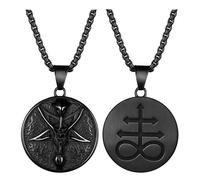 OIDEA Collana Uomo Esoterica Gotica: Ciondolo Baphomet con Testa di Capro e Stella Inversa Acciaio Inox Nero - Regalo Halloween Nero
