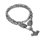 OIDEA Collana uomo vichingo potente: collana ciondolo martello di Thor con artiglio d'orso e rune catena bizantina 60 cm in acciaio inossidabile - regalo di Natale festa del papà