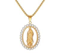 OIDEA Collana Vergine Maria Unisex: Ciondolo Argento Oro Vergine di Guadalupe in Acciaio Inox Zirconia Uomo Donna Amuleto Medaglia Ipoallergenica Gioielli Cristiani - Per Pregare Uso Quotidiano