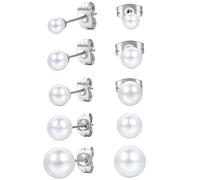 OIDEA Eleganti orecchini da donna e ragazza: 5 paia di perle artificiali, orecchini in acciaio inossidabile, misure variabili (4 mm-8 mm), ipoallergenici ultra leggeri con un bel sacchetto regalo