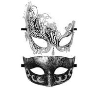 OIDEA Maschera Carnevale Veneziana Coppia: Maschere veneziane in metallo con strass e motivo Hollow misterioso ed elegante per travestimento da ballo di fine anno di trucco mascherata - Regalo