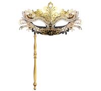 OIDEA Maschera da donna in maschera con bastone: strass Deecorations Mardi Gras maschera veneziana Halloween Carnevale festa in costume maschera da ballo, nero oro