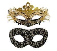 OIDEA Maschera dorata coppia glitterata: 2 eleganti maschere da ballo con strass misteriosi per sera e Halloween, regalo per lui e lei