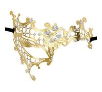 OIDEA Maschera Fiesta Pedreria Donna: Oro Maschera di Carnevale Venezia in Metallo Lucido Strass - Per Costumi Cosplay