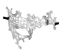 OIDEA Maschera Fiesta Pietreria Donna: Argento Maschera di Carnevale Venezia in Metallo Lucido Strass - Per Costumi Cosplay