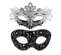 OIDEA Maschera in argento coppia glitterata: 2 eleganti maschere da ballo con strass misteriosi per sera e Halloween, regalo per lui e lei
