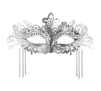 Oidea Maschera in maschera da donna: elegante maschera veneziana in metallo con strass a forma di fenice con nappa, per Halloween, martedì grasso, ballo di fine anno, cosplay, feste, colore argento