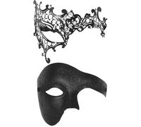 OIDEA Maschera Veneziana Coppia Carnevale: 2 Mezze Maschere da Ballo Metalliche per Carnevale e Halloween Costume Masquerade Vintage Nero- Regalo San Valentino