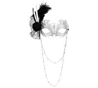 OIDEA Maschere Costumi Piume Donna: Argento Maschera di Carnevale Floreale Venice Party con Decorazione A Catena - Decorazione Viso Cosplay