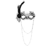 OIDEA Maschere Costumi Piume Donna: Nero Maschera di Carnevale Floreale Venice Party con Decorazione A Catena - Decorazione Viso Cosplay
