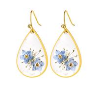 OIDEA Myosotis - Orecchini a forma di fiore secco, in acciaio inossidabile, con lacrima/cuore, fantasia, elegante, naturale, oro, regalo di compleanno di San Valentino, Resina