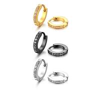 OIDEA Orecchini Cerchio Piccoli Rotondi Acciaio Inossidabile Uomo Donna Mosaico zircone Argento Nero Oro(3 Coppie)