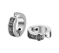 OIDEA Orecchini da uomo con rune vichinghe, orecchini a clip in acciaio inox, stile punk e mitologia norrena, gioielli in stile vichingo, idea regalo per la festa del papà, argento