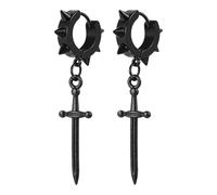 OIDEA Orecchini pendenti a punta per uomini e donne: nero gotico punk in acciaio inox croce spada incernierato orecchini ad anello gioielli regali, Misura unica, Metallo, Nessuna pietra preziosa