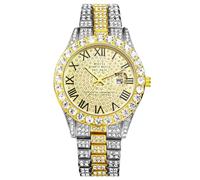 OIDEA Orologi da uomo Diamond Orologio da polso: 2 pezzi catena a maglia barbazzale con strass orologio da uomo in acciaio inox con quadrante romano calendario gioielli per uomini amico fratello