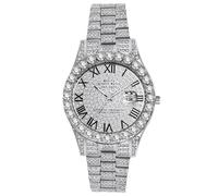 OIDEA Orologi da uomo Diamond Orologio da polso: 2 pezzi catena a maglia barbazzale con strass orologio da uomo in acciaio inox con quadrante romano calendario gioielli per uomini amico fratello